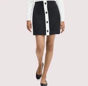 Kate Spade Stripe Ponte Knit Button Front Skirt Black/White Women 2 NWOT